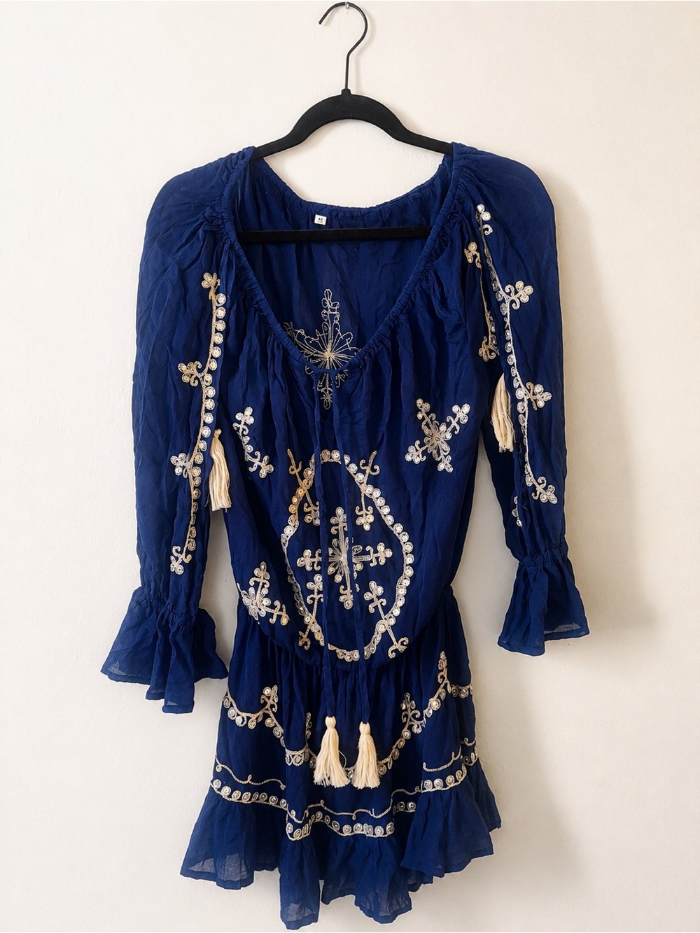 St. Tropez Navy Embroidered Tassel Beach Dress